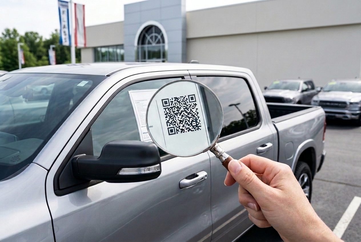 Scanning a vehicle QR code at the dealership